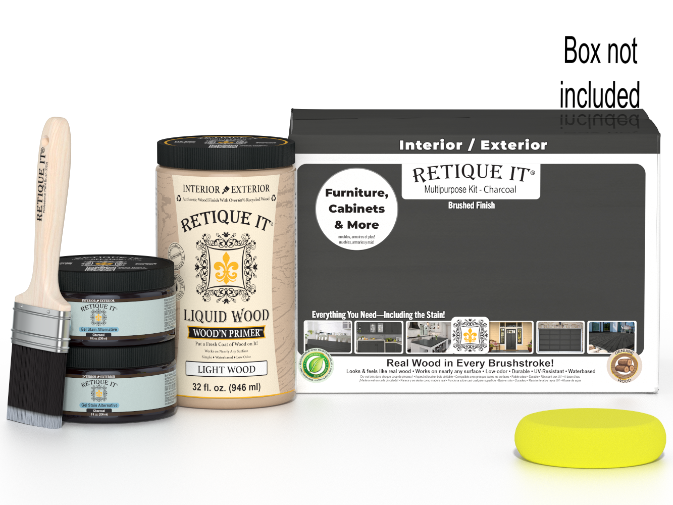 Large Charcoal Wood'n Finish Kit by Retique It® with smooth finish, includes tools and supplies for multi-purpose wood finishing.