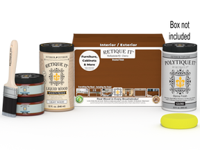Large Cherry wood finish kit by Retique It with exterior top coat in gloss, includes brushes and supplies for smooth finish application.