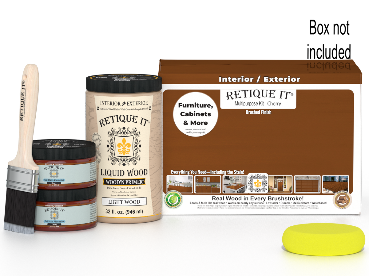 Large Cherry Wood'n Finish Kit by Retique It® with brushes and tools for multi-purpose smooth wood finishing.