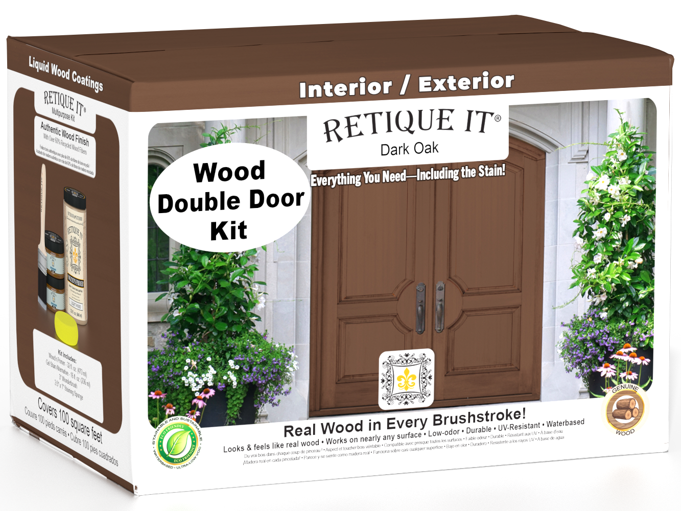 Retique It Wood'n Door Dark Oak stain kit for double doors showing smooth finish and dark oak wood texture.