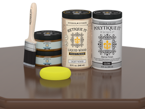 Retique It Wood'n Door Smooth Finish Kit for double doors in dark oak stain, includes gloss finish table for wood door enhancement.
