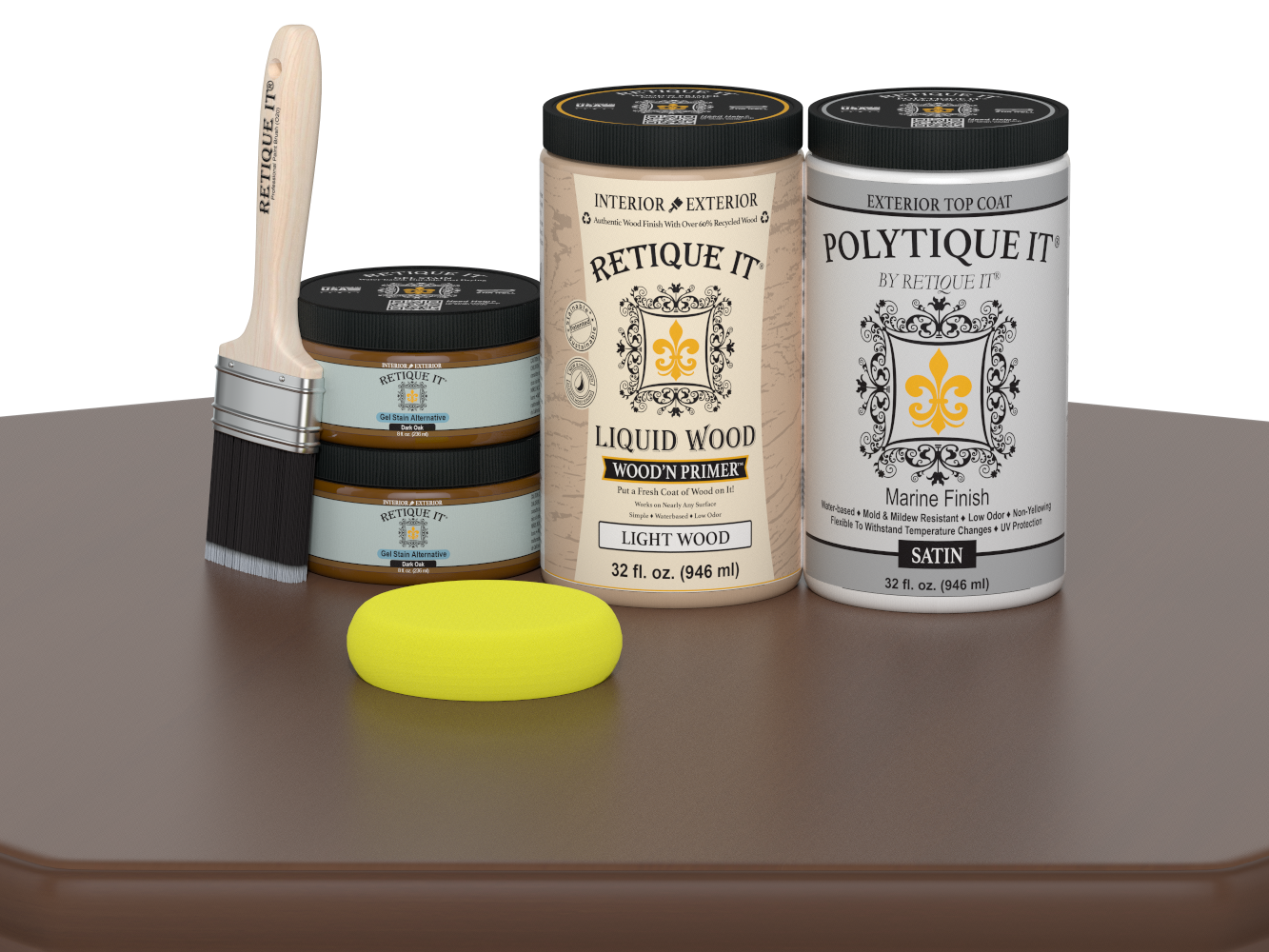 Retique It Wood'n Door Smooth Finish Kit for double doors in Dark Oak stain with satin finish, designed for wood door restoration.