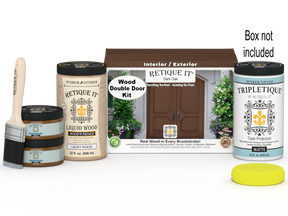 Retique It Wood'n Door dark oak stain kit for double doors, featuring smooth finish and application tools, ideal for interior door updates.