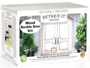 Retique It Wood'n Door smooth finish kit for double doors in white wash stain, showcasing a double door with a sleek, white-washed wood appearance.