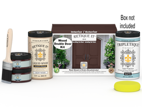 Retique It Wood'n Door Java stain kit for double doors, featuring smooth finish and stain application tools.