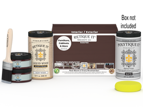Large Java exterior wood finish kit by Retique It® with smooth, matte top coat for versatile wood projects.