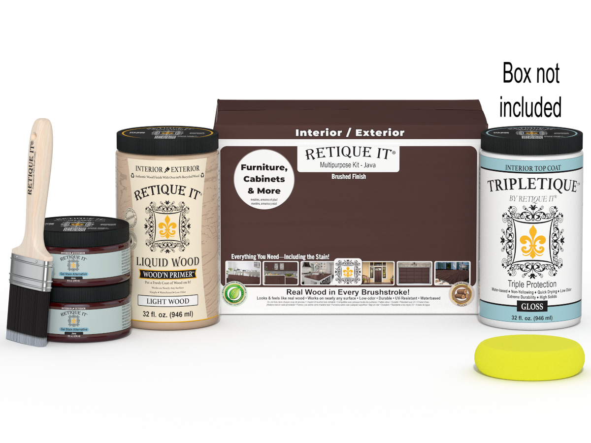 Large Java Multi-purpose Smooth Finish Kit by Retique It for wood interior top coating with included tools and materials.