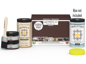 Large Java wood finish kit by Retique It® for interior projects, featuring smooth finish top coat and application tools.