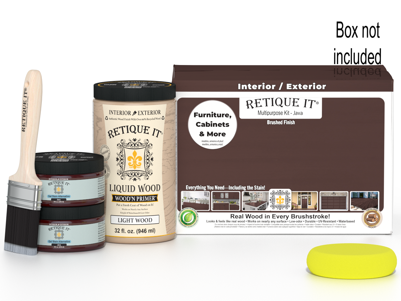 Large Java wood finish kit from Retique It® with smooth finish, including tools and products for multi-purpose wood finishing.