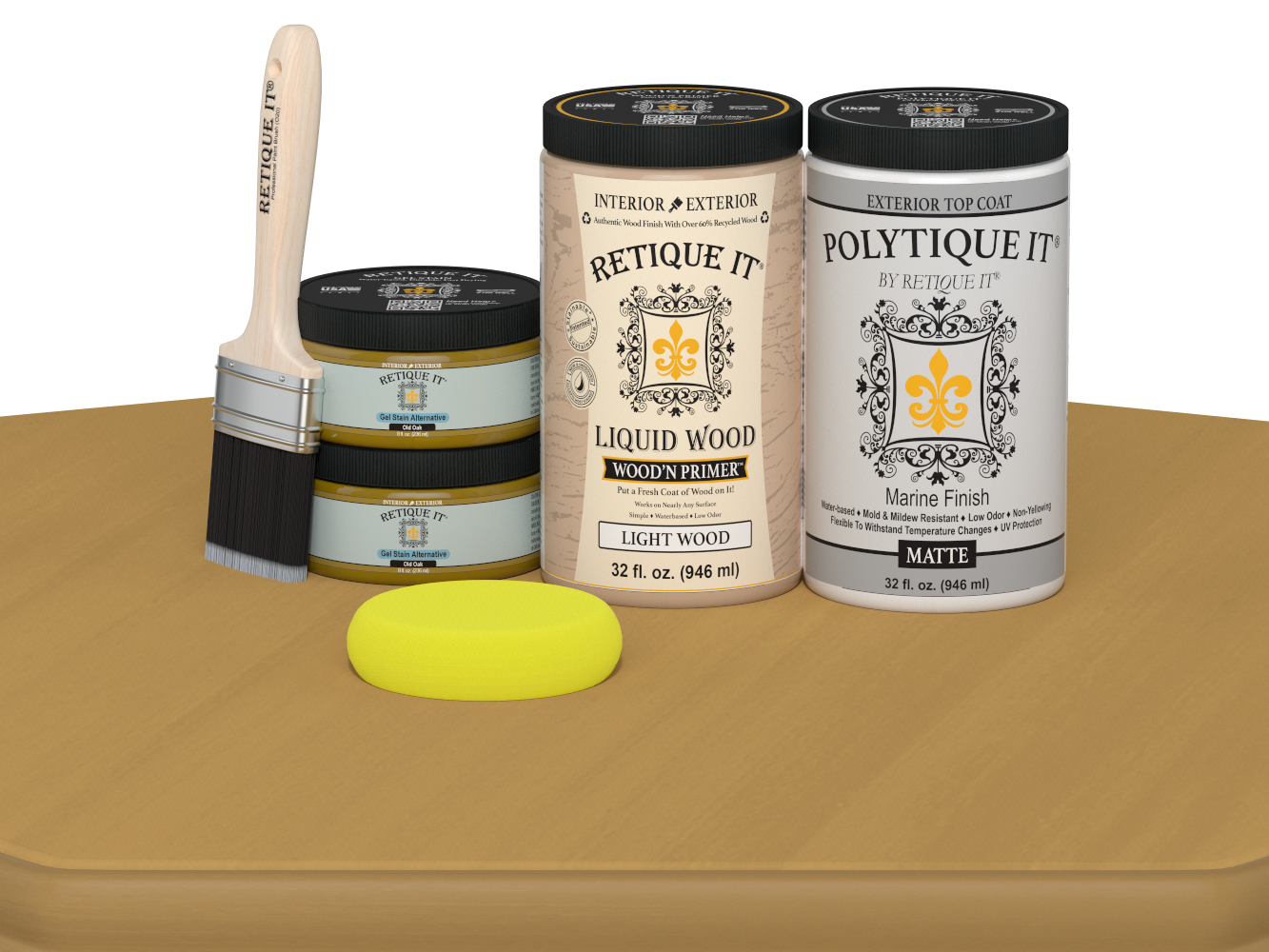 Retique It Wood'n Door Smooth Finish Kit for double doors in Old Oak stain, featuring a matte finish on a wooden door surface.