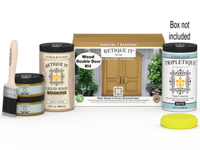 Retique It Wood'n Door smooth finish kit for double doors in Old Oak stain, featuring stain and finish components for wood doors.