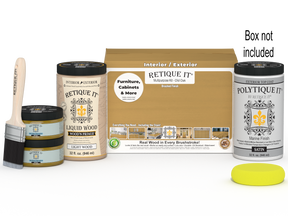 Retique It® large multi-purpose smooth finish kit in Old Oak for exterior top coat, satin wood finish with application tools and box.