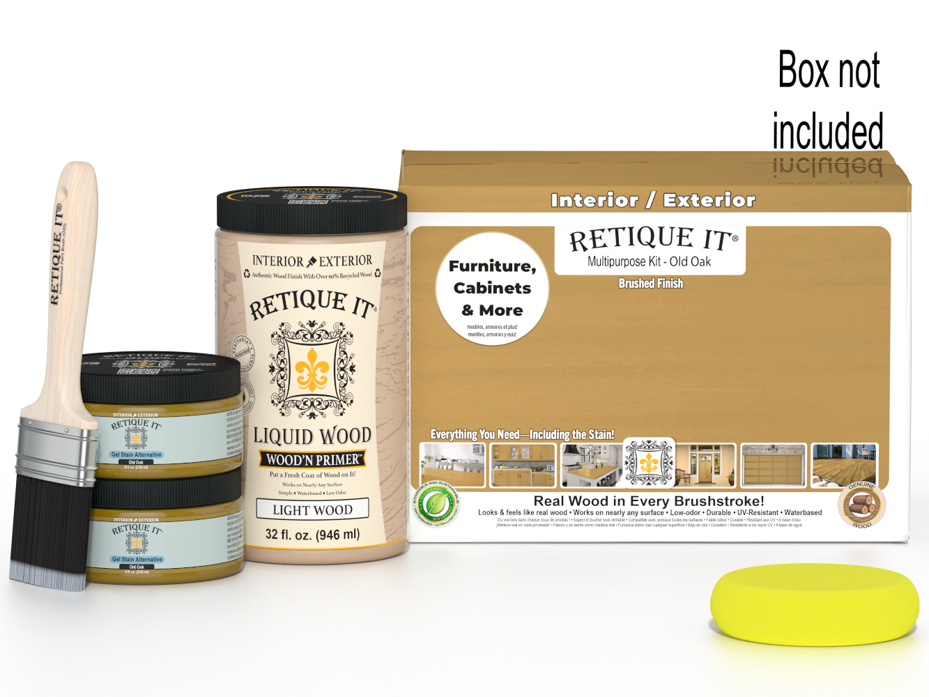 Retique It® Multi-purpose Smooth Finish Kit in Old Oak, large size, featuring wood finish tools and supplies for wood projects.