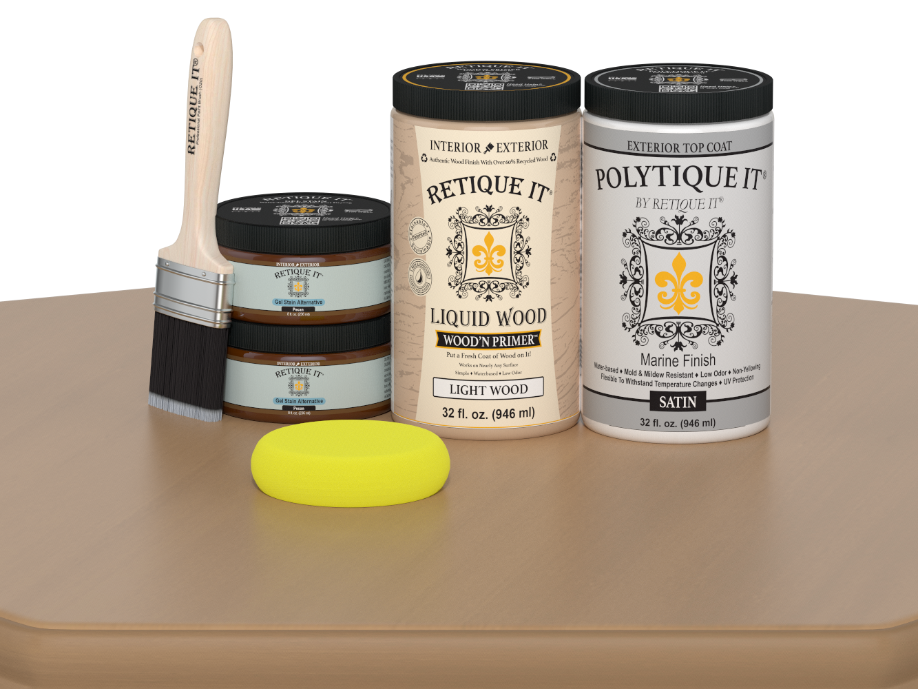 Retique It Wood'n Door smooth finish stain kit for double doors in Pecan, featuring satin wood stain on a double door surface.