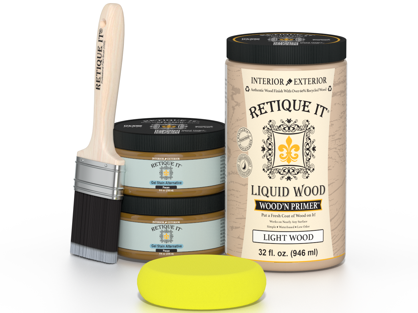 Large Pecan wood finish kit from Retique It® for multi-purpose smooth wood finishing projects.