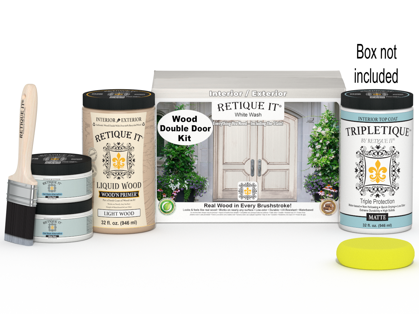 Retique It Wood'n Door smooth finish kit for double doors in white wash stain, featuring natural wood grain and easy application.