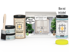 Retique It Wood'n Door smooth finish kit for double doors in white wash stain, featuring natural wood grain and easy application.