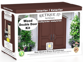 Retique It Wood'n Door smooth finish kit for double doors in red mahogany stain, featuring a natural wood grain appearance.