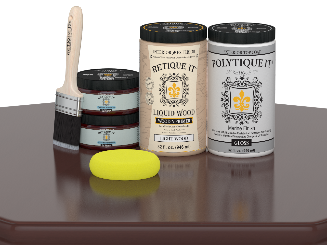 Retique It Wood'n Door Smooth Finish Kit for double doors with red mahogany stain, featuring a glossy finish and wood grain detail.