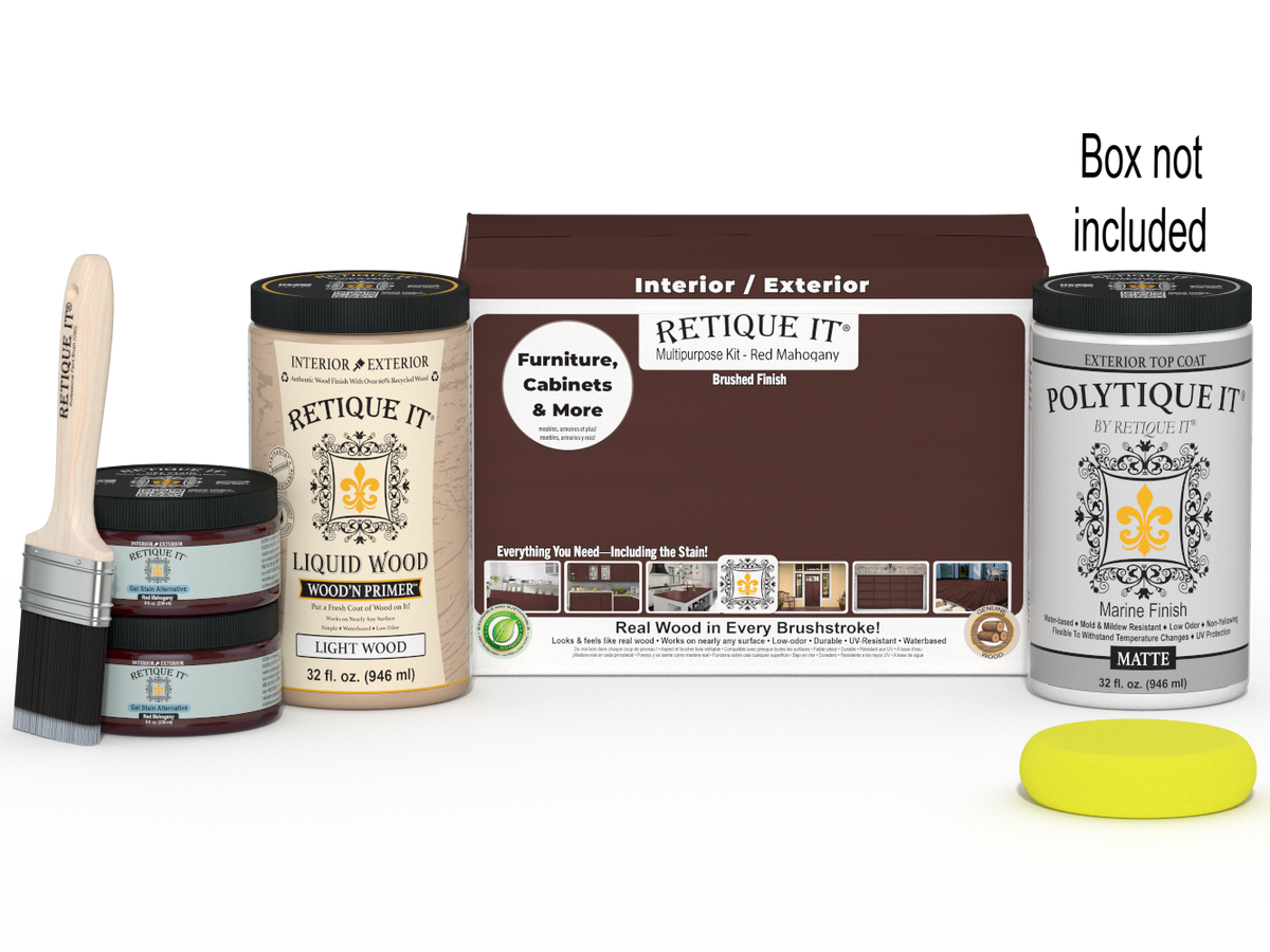 Retique It® Multi-purpose Smooth Finish Kit in Red Mahogany, large exterior top coat with matte finish, for wood furniture and surfaces.