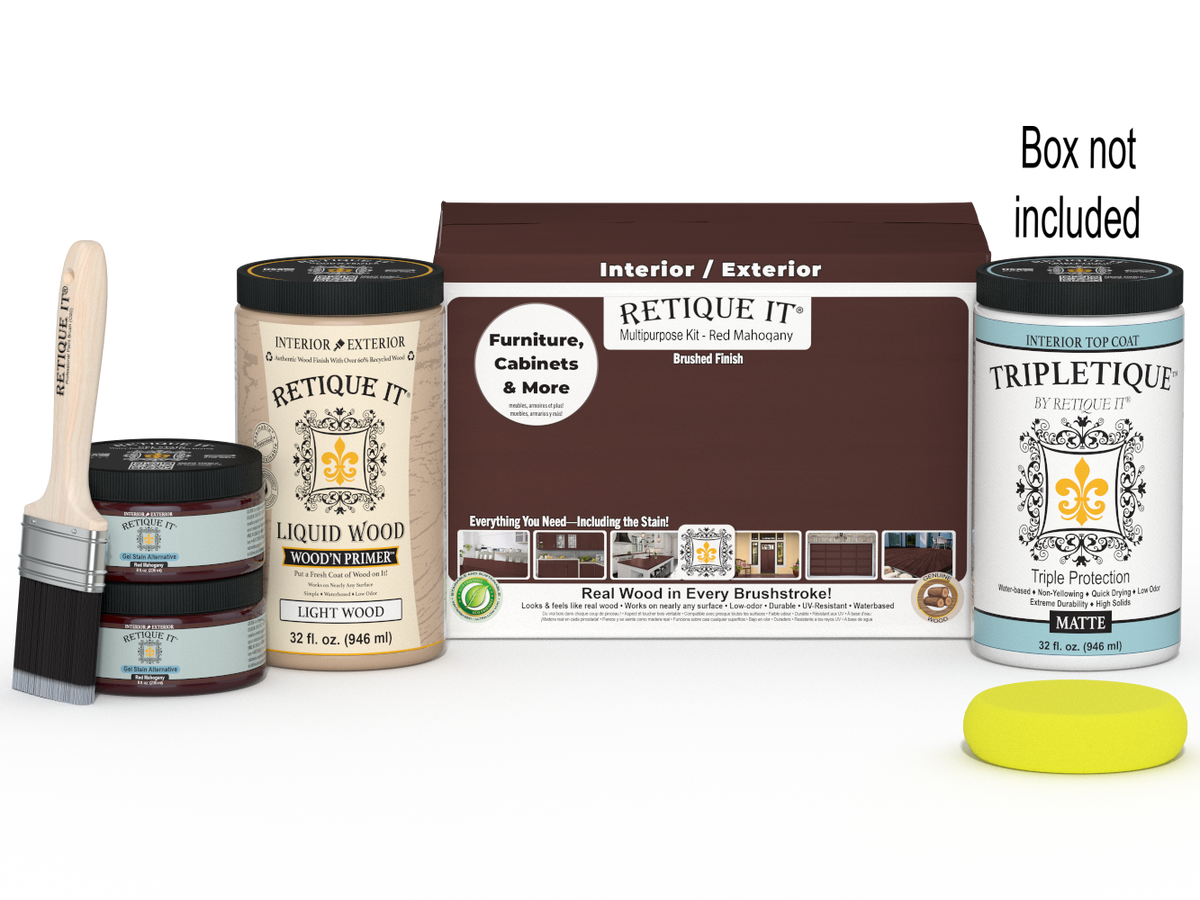 Large Red Mahogany wood finish kit with interior top coat, matte finish, from Retique It®'s Multi-purpose Smooth Finish Kit collection.