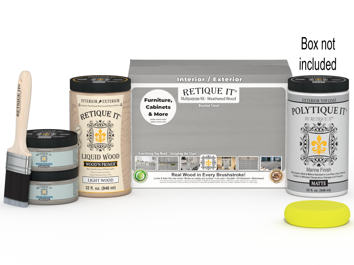 Large Weathered Wood Multi-purpose Smooth Finish Kit by Retique It® for exterior top coat with a matte, weathered wood look.