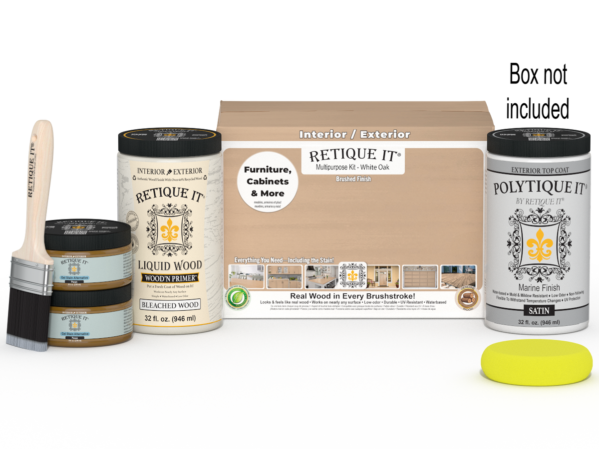 Large white oak exterior wood finish kit by Retique It featuring smooth finish and top coat in a multi-purpose wood finishing set.