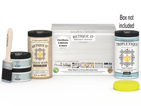 Large White Wash wood finish kit by Retique It® for interior top coats, featuring smooth, multi-purpose wood finishing tools and supplies.