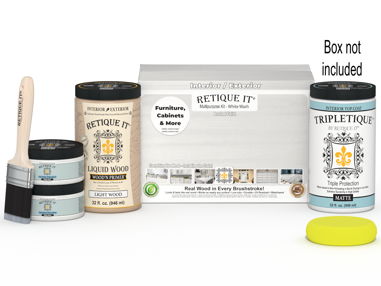 Retique It® Multi-purpose Smooth Finish Kit Large in White Wash for interior wood top coat with a matte finish.