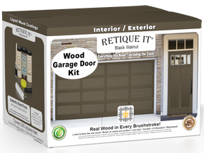 Retique It Wood'n Door smooth finish kit for front and garage doors in Black Walnut stain, showcasing a finished door surface.