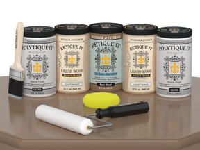 Retique It Wood'n Door smooth finish kit for front and garage doors in barn wood stain, featuring a glossy barn wood appearance.