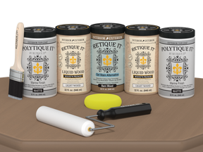 Retique It Barn Wood stain kit for front and garage doors, featuring smooth finish and matte barn wood appearance.