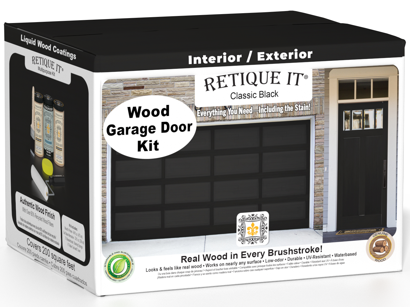 Retique It Wood'n Door black stain kit for front and garage doors, featuring smooth finish and classic black color.