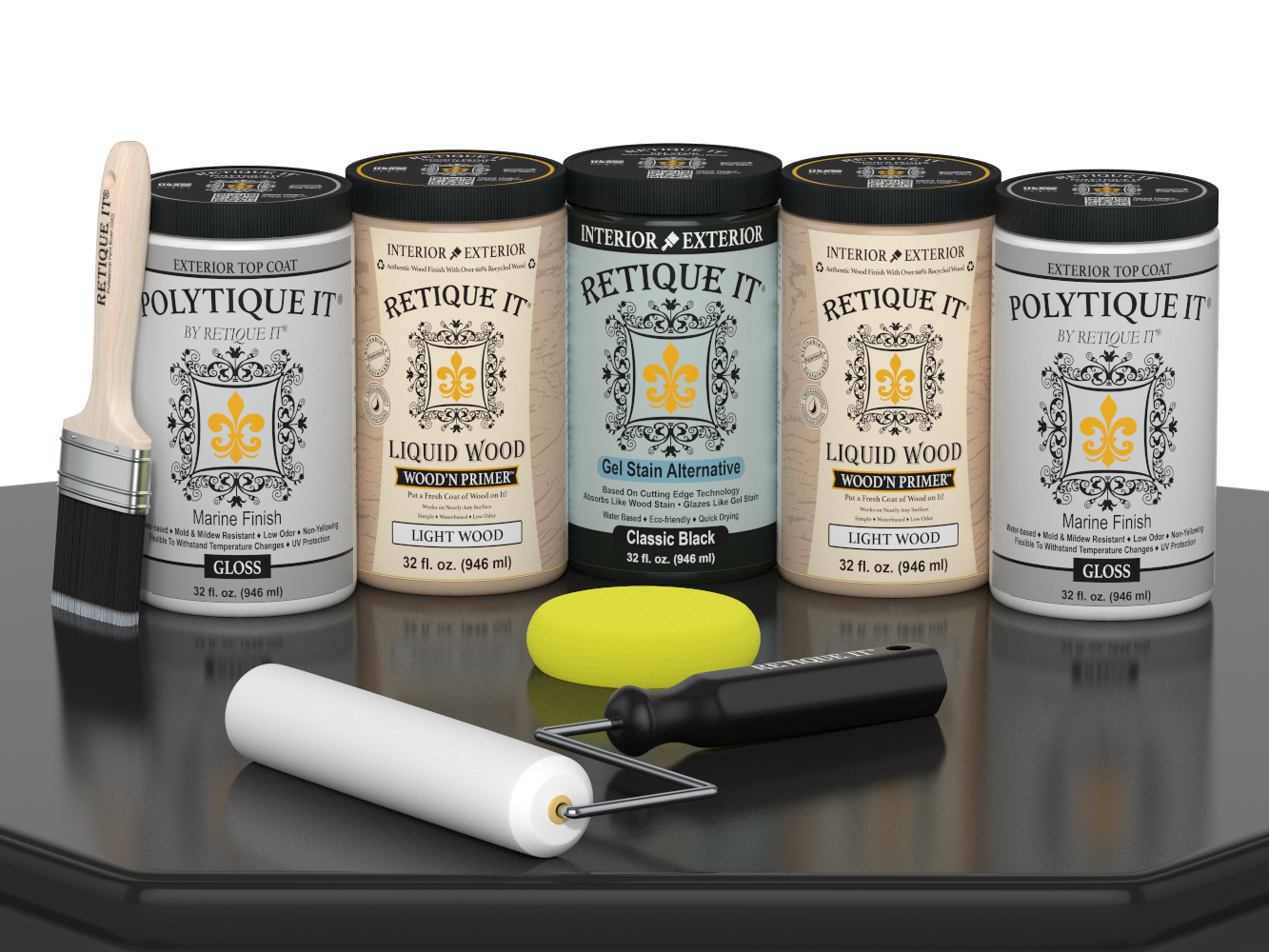 Retique It Wood'n Door smooth finish kit for front and garage doors in classic black stain, including staining tools and gloss finish.