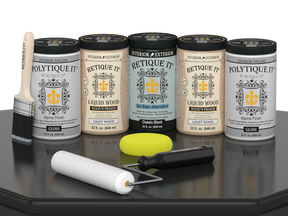 Retique It Wood'n Door smooth finish kit for front and garage doors in classic black stain, including staining tools and gloss finish.