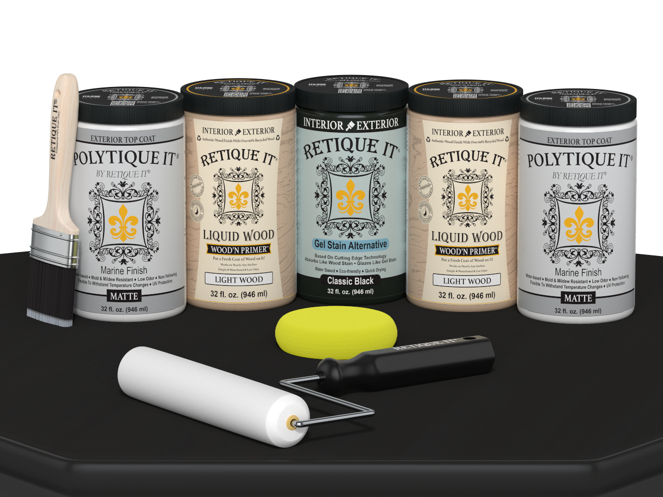 Retique It Wood'n Door smooth finish kit for front and garage doors in classic black stain, matte finish, with brush applicator included.