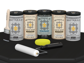 Retique It Wood'n Door smooth finish kit for front and garage doors in classic black stain, matte finish, with brush applicator included.