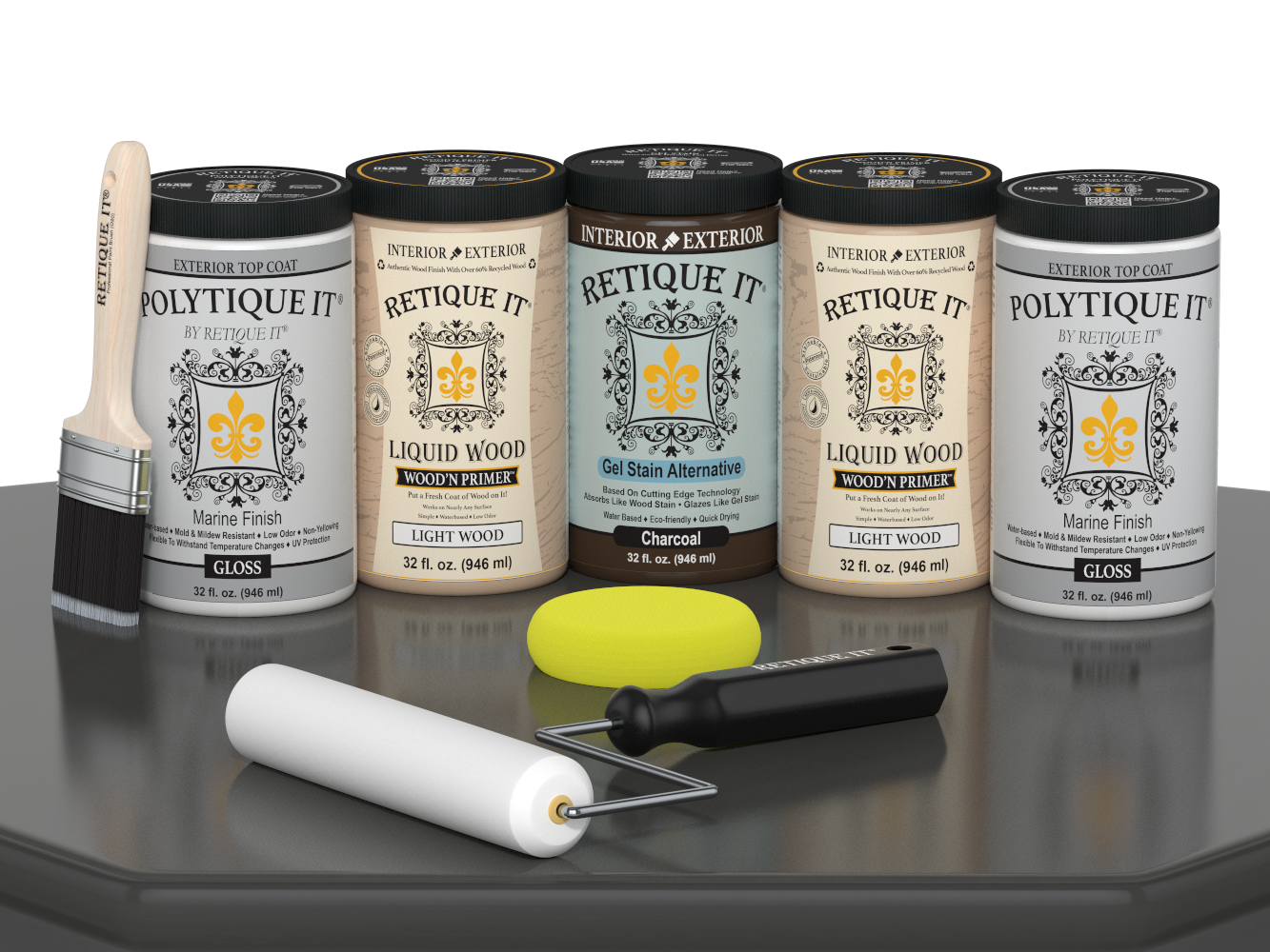 Retique It Wood'n Door smooth finish kit with charcoal stain for front and garage doors, including gloss finish sample.