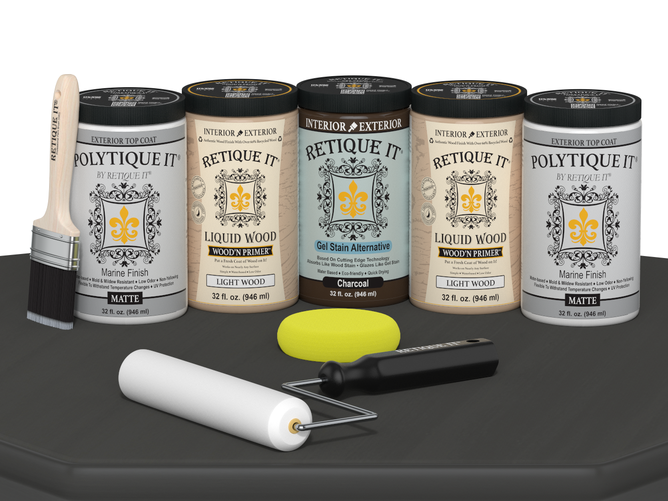 Retique It Wood'n Door charcoal stain kit for front and garage doors, includes smooth finish stains with a matte appearance.