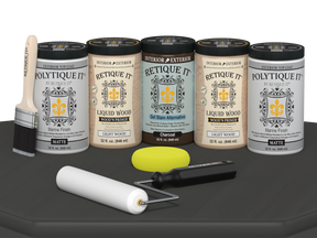 Retique It Wood'n Door charcoal stain kit for front and garage doors, includes smooth finish stains with a matte appearance.