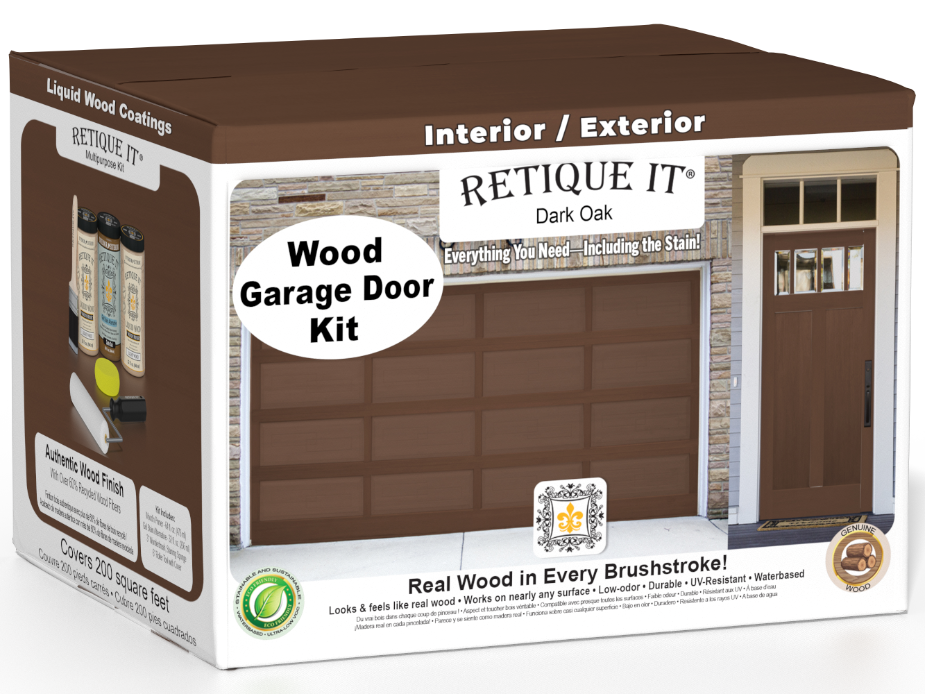 Retique It Wood'n Door Dark Oak stain kit for front and garage doors, featuring smooth finish and natural dark oak wood appearance.