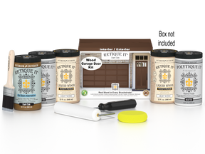 Retique It Dark Oak Wood'n Door Smooth Finish Kit for front and garage doors, includes stain and application tools.