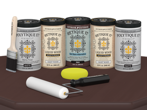 Retique It Wood'n Door Java stain kit for front and garage doors, includes smooth finish and matte wood stain application tools.