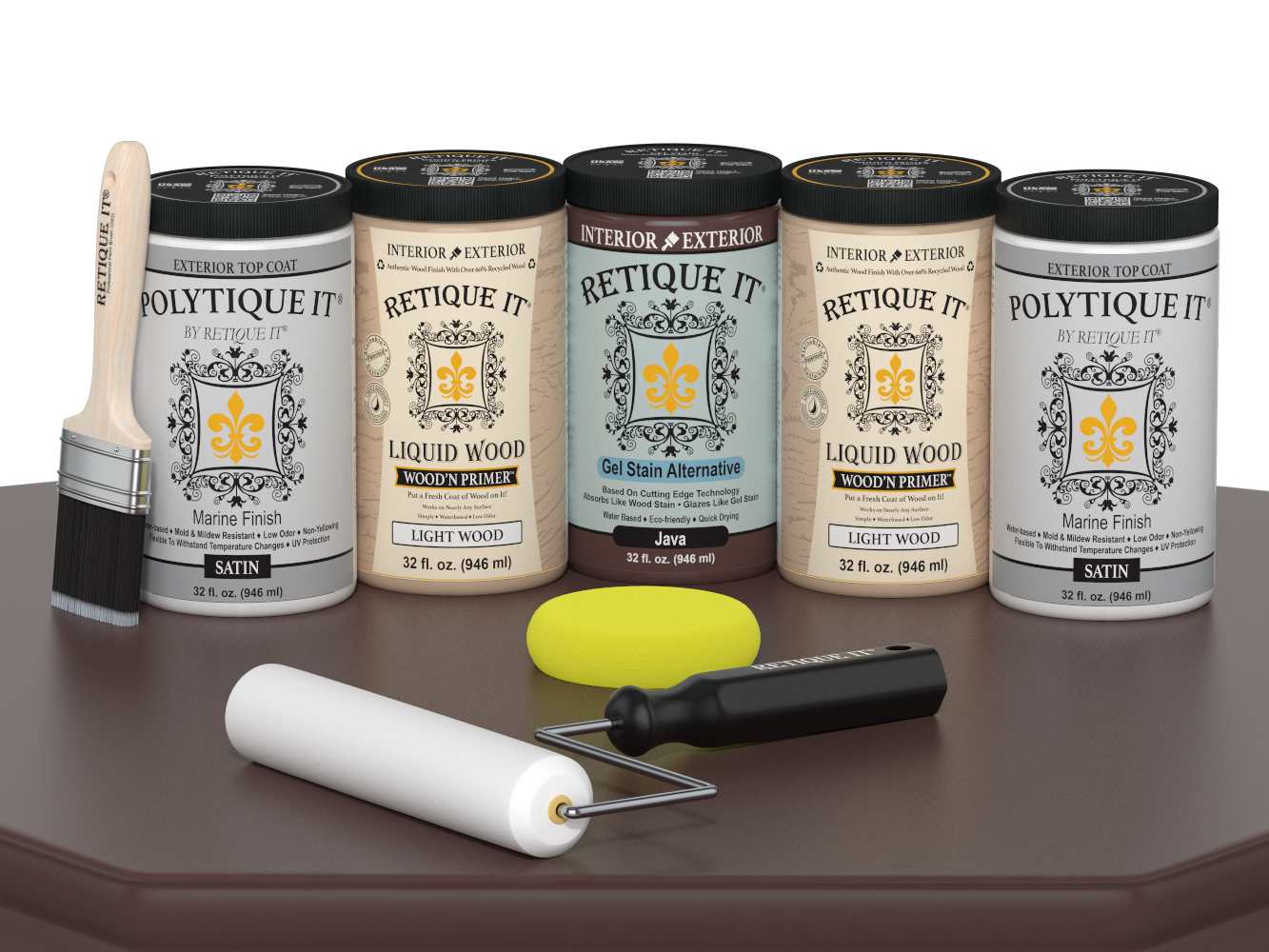 Retique It Wood'n Door Java stain kit with smooth satin finish for front and garage doors, includes stain and application tools.