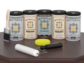 Retique It Wood'n Door Java stain kit with smooth satin finish for front and garage doors, includes stain and application tools.