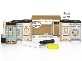 Retique It Wood'n Door smooth finish kit for front and garage doors in Old Oak stain, includes stains and finishing tools.