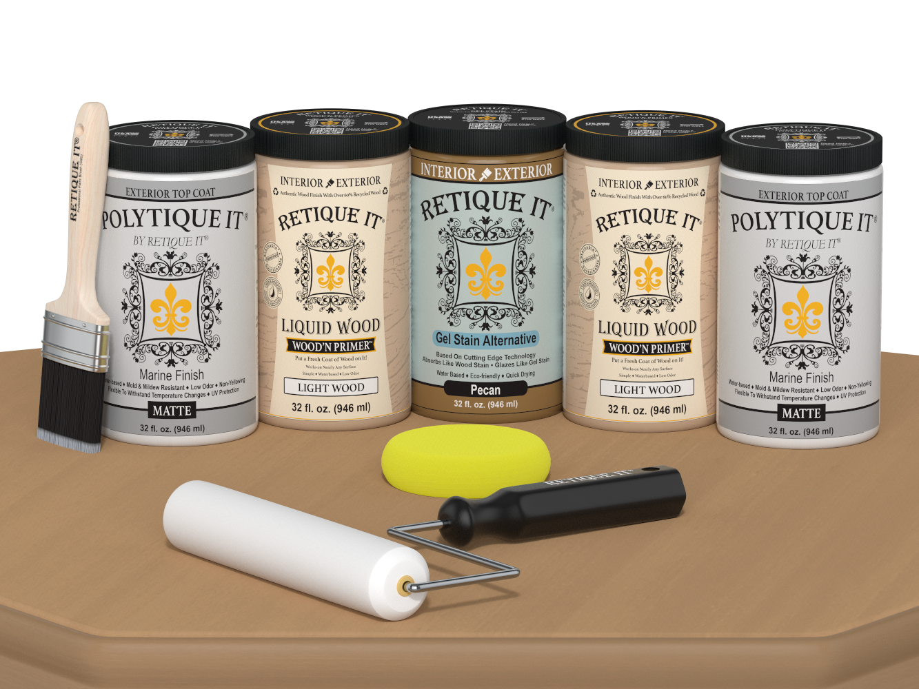 Retique It Wood'n Door smooth finish kit for front and garage doors in Pecan stain, featuring matte wood stain application on a door.