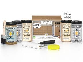 Retique It Wood'n Door Pecan stain kit for front and garage doors, featuring smooth finish and application tools.