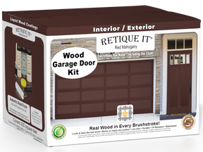 Retique It Wood'n Door smooth finish stain kit for front and garage doors in red mahogany, showcasing a polished wooden door surface.