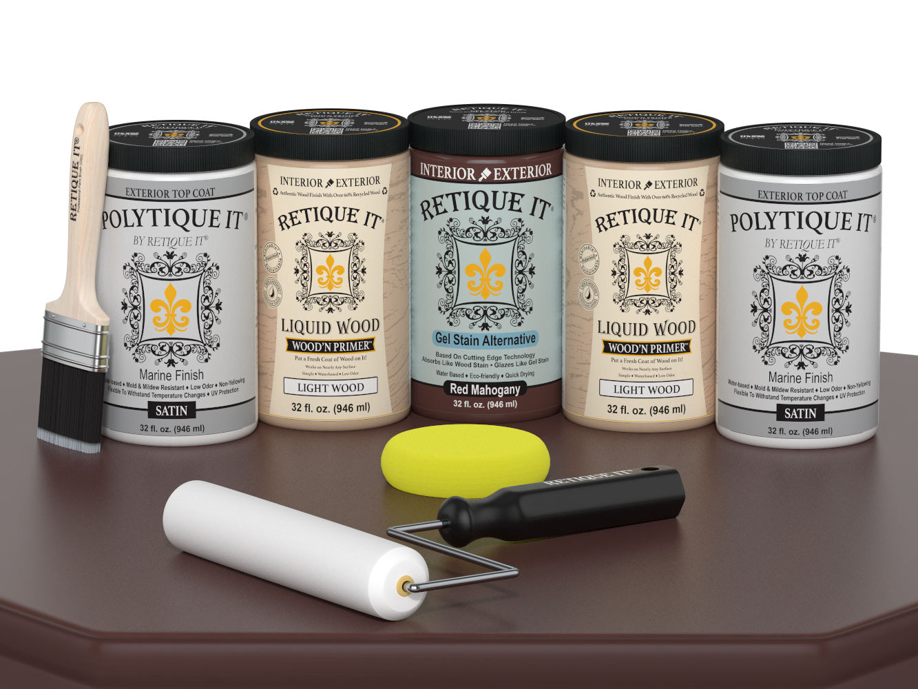 Retique It Wood'n Door smooth finish stain kit for front and garage doors in Red Mahogany, featuring satin wood stain application.